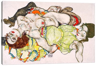 Female Lovers Canvas Art Print - Egon Schiele