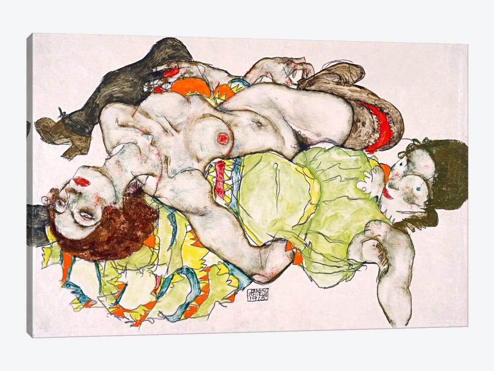Female Lovers by Egon Schiele 1-piece Canvas Art Print