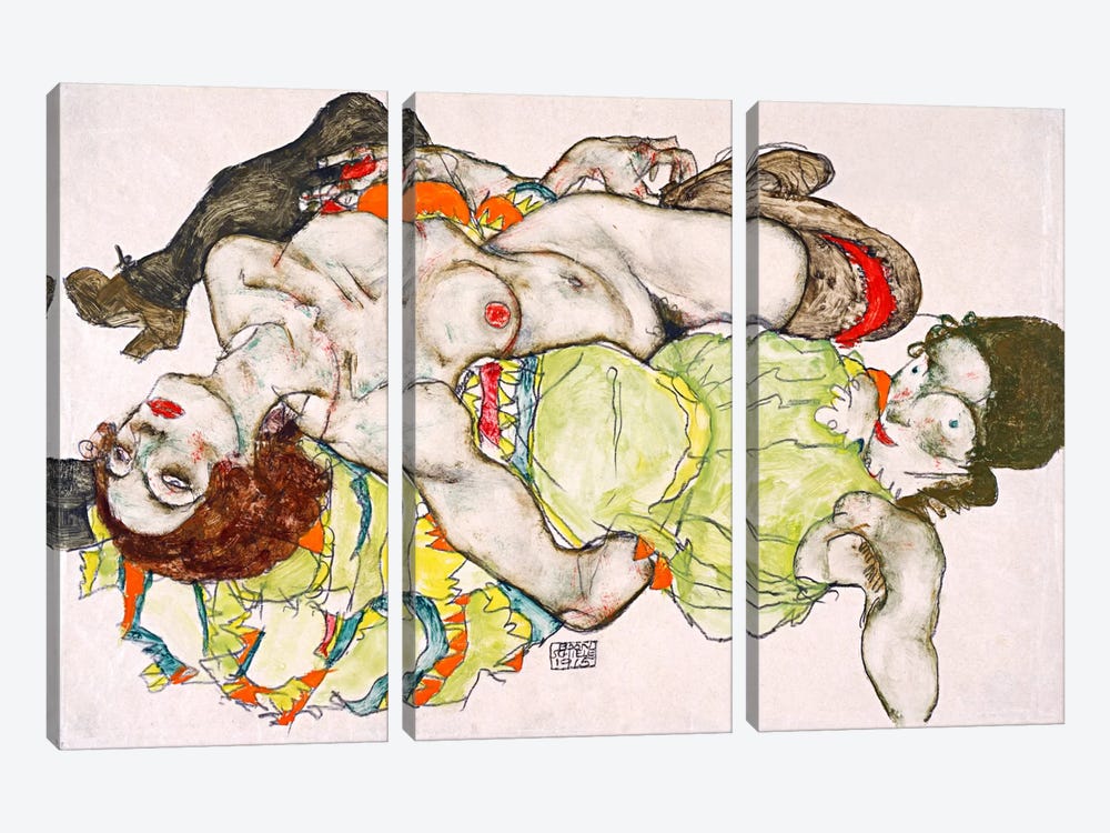Female Lovers by Egon Schiele 3-piece Canvas Print