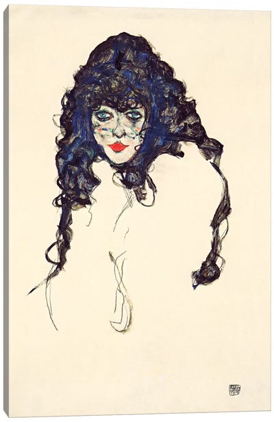Woman with Long Hair Canvas Art Print - Egon Schiele