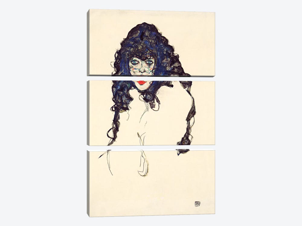 Woman with Long Hair 3-piece Canvas Print