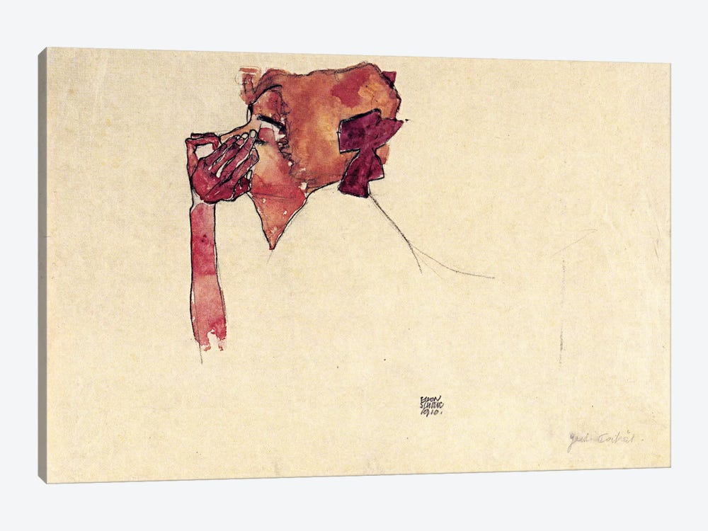 Gerti Schiele with Hair Bow by Egon Schiele 1-piece Canvas Print
