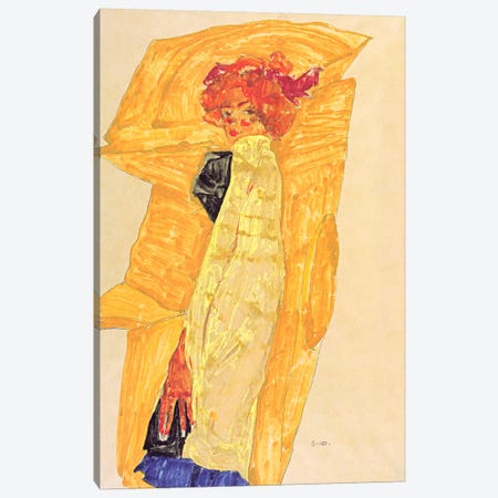 Gerti Schiele Against Ocher-Coloured Drapery Canvas Print #8219} by Egon Schiele Canvas Print
