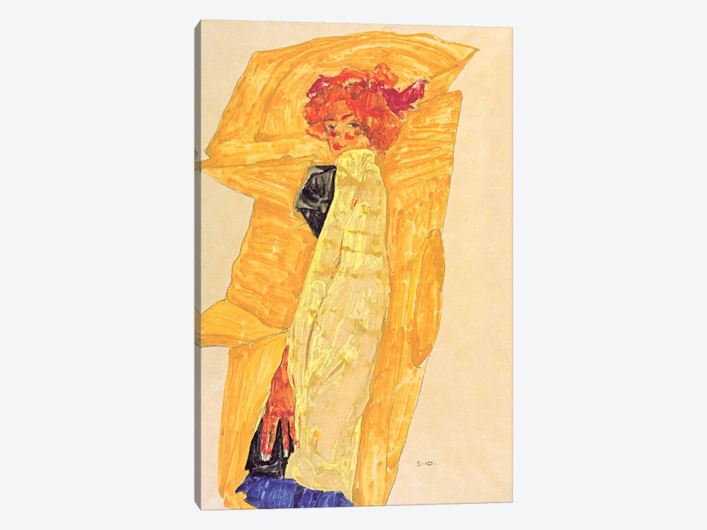 Gerti Schiele Against Ocher-Coloured Drapery by Egon Schiele 1-piece Canvas Art