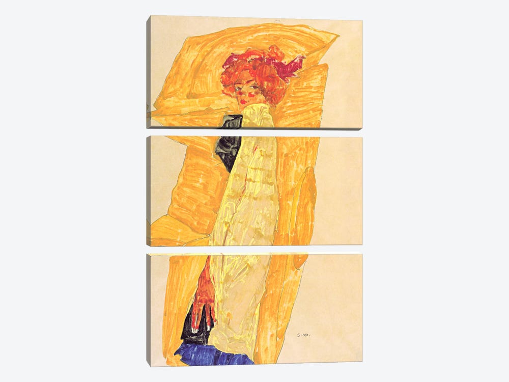 Gerti Schiele Against Ocher-Coloured Drapery by Egon Schiele 3-piece Canvas Artwork