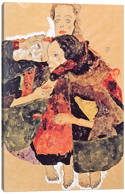 Group of Three Girls Canvas Art Print - Egon Schiele