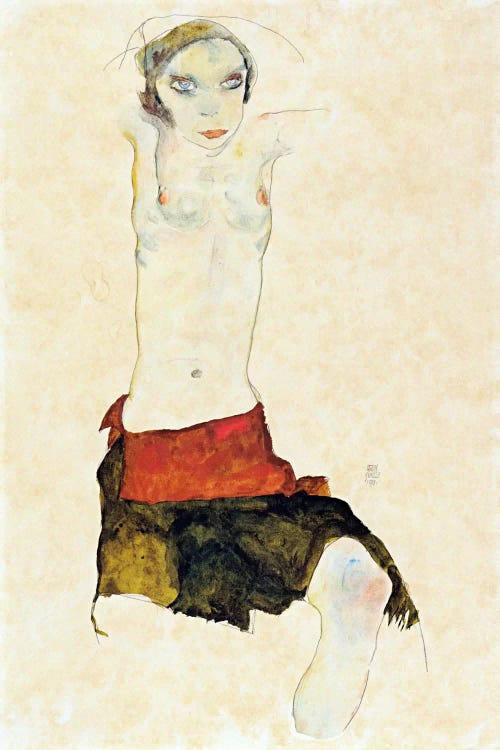 Semi-Nude with Colored skirt and Raised Arms by Egon Schiele wall art