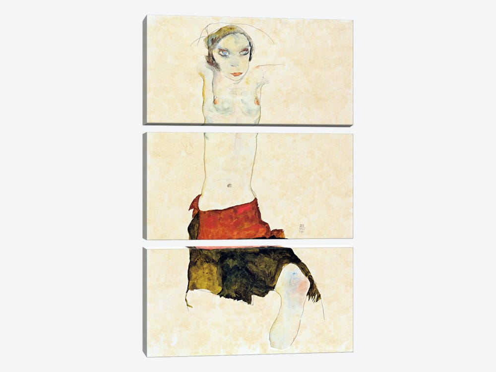 Semi-Nude with Colored skirt and Raised Arms by Egon Schiele 3-piece Art Print