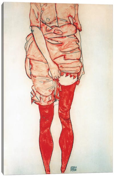 Standing Woman In Red Canvas Art Print - Egon Schiele