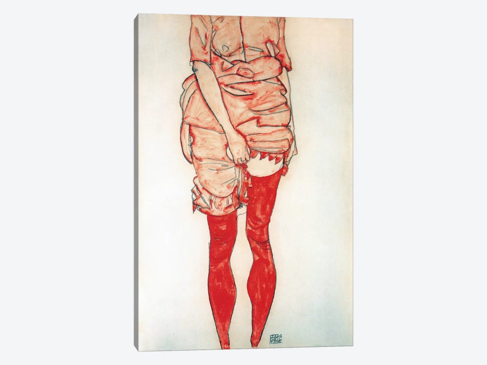 Standing Woman In Red by Egon Schiele 1-piece Canvas Artwork