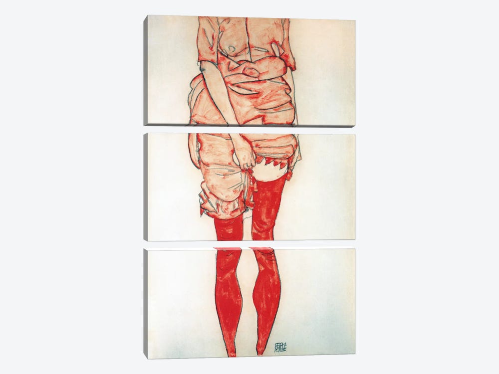 Standing Woman In Red by Egon Schiele 3-piece Canvas Art