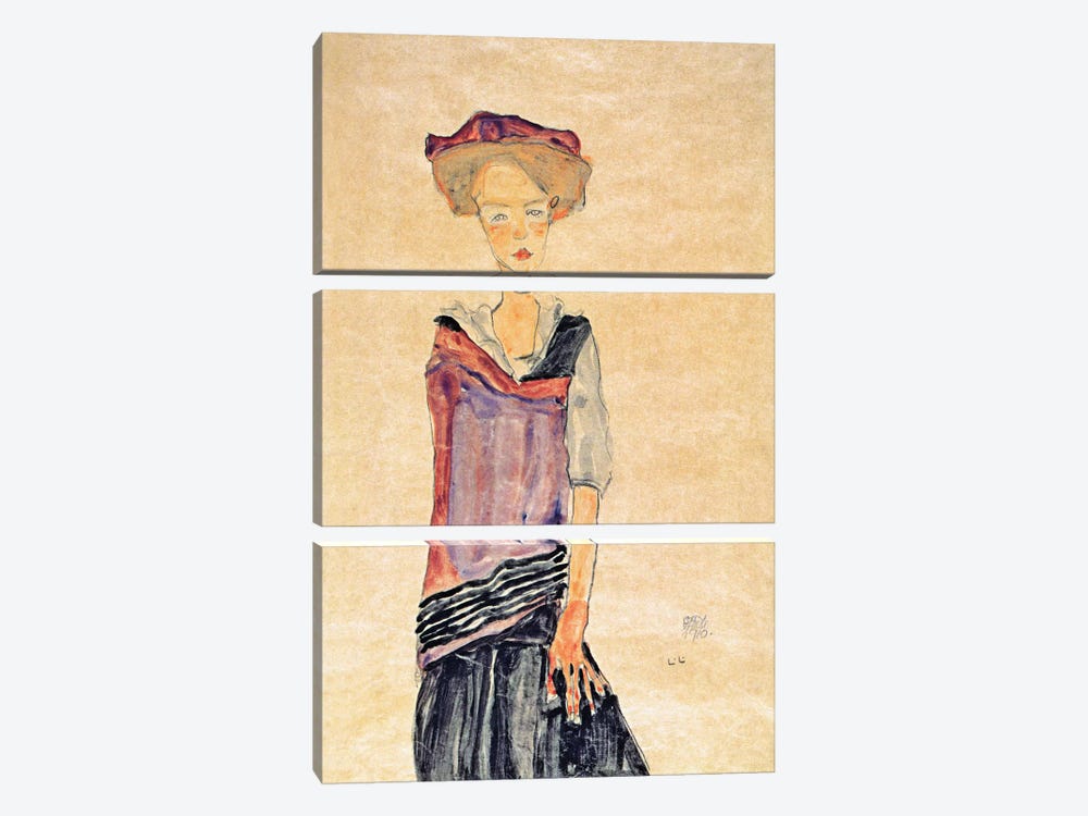 Standing Girl by Egon Schiele 3-piece Canvas Art