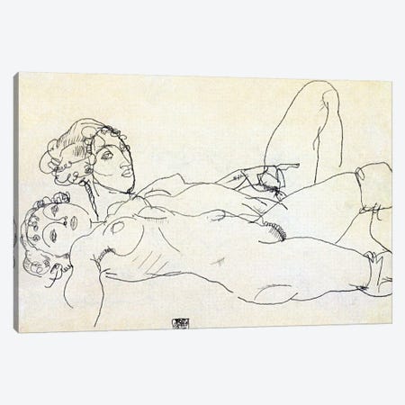 Two girls lying Act Canvas Print #8248} by Egon Schiele Canvas Artwork