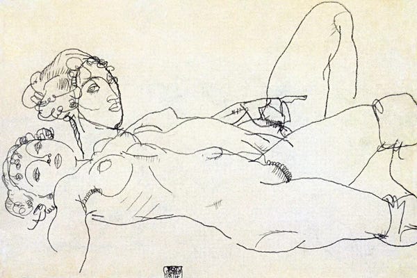 Expressionism: Two girls lying Act by Egon Schiele
