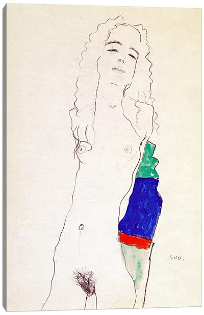 Standing Female Nude Canvas Art Print - Egon Schiele