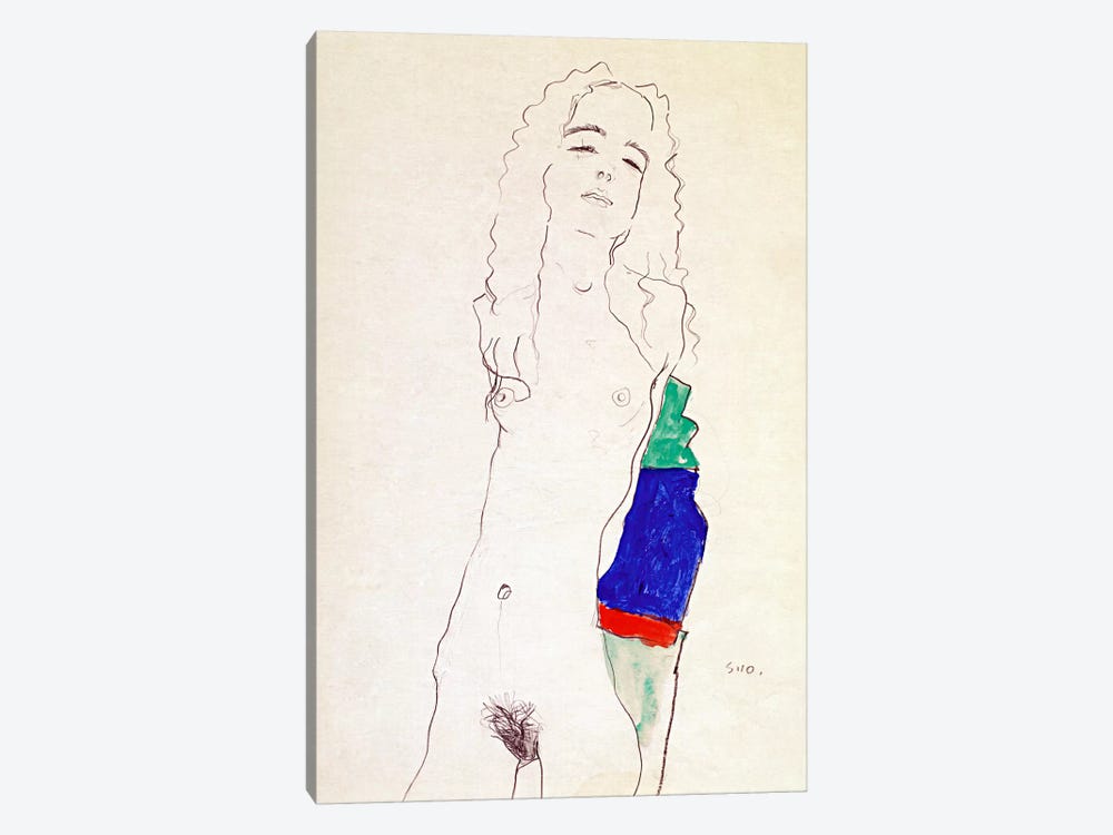 Standing Female Nude by Egon Schiele 1-piece Canvas Art Print