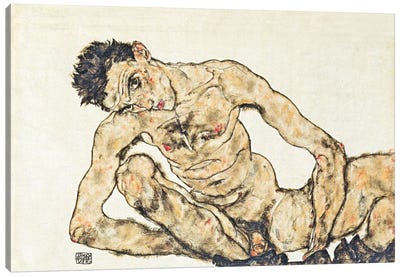 Nude Self-Portrait Canvas Art Print - Egon Schiele