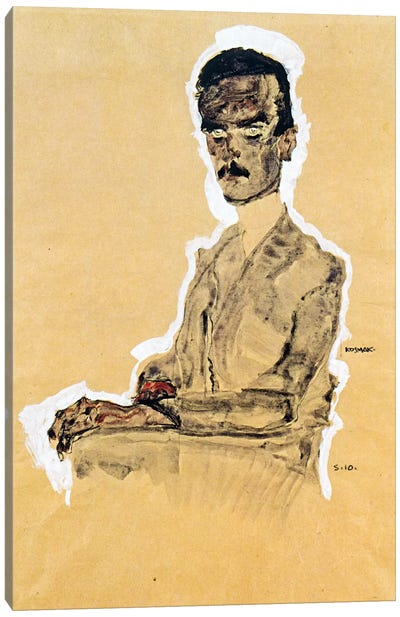 Portrait of Eduard Kosmack, Seated Canvas Art Print - Egon Schiele