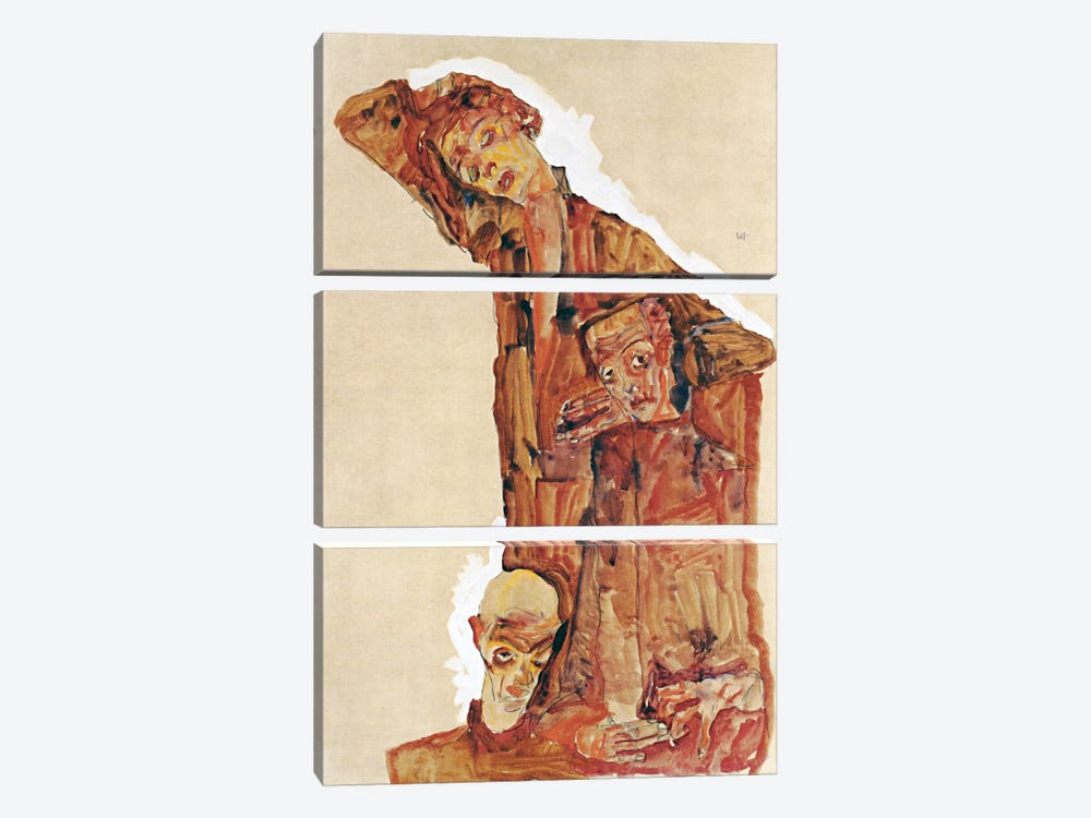 Composition With Three Male Figures Aka Self Portrait by Egon Schiele 3-piece Canvas Art