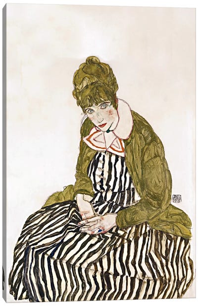 Edith Schiele, Seated Canvas Art Print - Egon Schiele