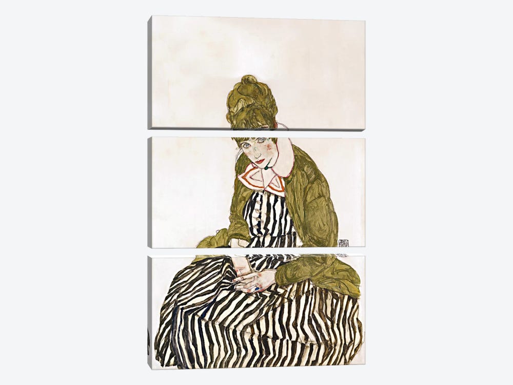 Edith Schiele, Seated by Egon Schiele 3-piece Canvas Print