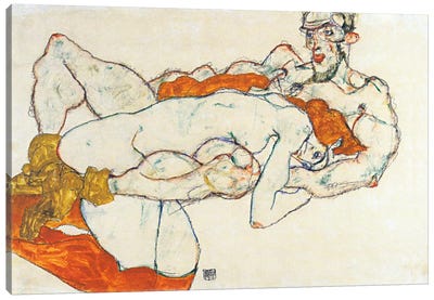 Lovers Canvas Art Print - Egon Schiele