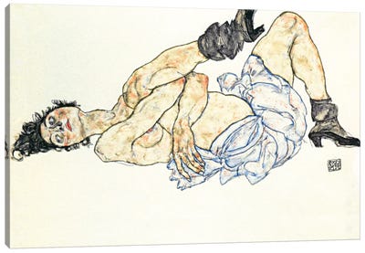Reclining Female Nude 2 Canvas Art Print - Egon Schiele