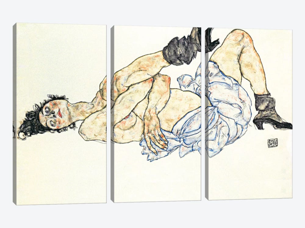 Reclining Female Nude 2 by Egon Schiele 3-piece Canvas Artwork
