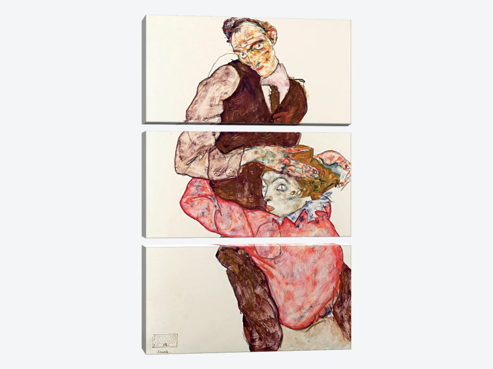 Lovers by Egon Schiele 3-piece Canvas Print