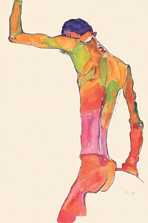 Standing Male Nude with Arm Raised, Back View by Egon Schiele wall art