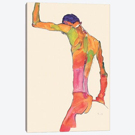 Standing Male Nude with Arm Raised, Back View Canvas Print #8262} by Egon Schiele Canvas Artwork