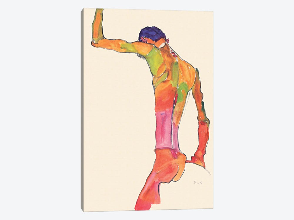 Standing Male Nude with Arm Raised, Back View by Egon Schiele 1-piece Canvas Wall Art