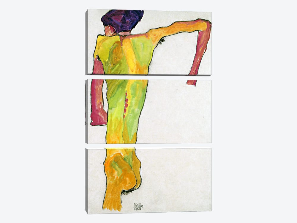 Male Nude Propping Himself Up by Egon Schiele 3-piece Canvas Print