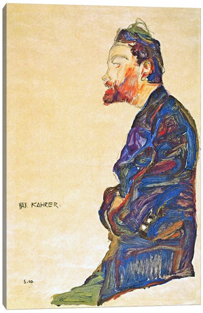 Max Kahrer in Profile Canvas Art Print - Egon Schiele