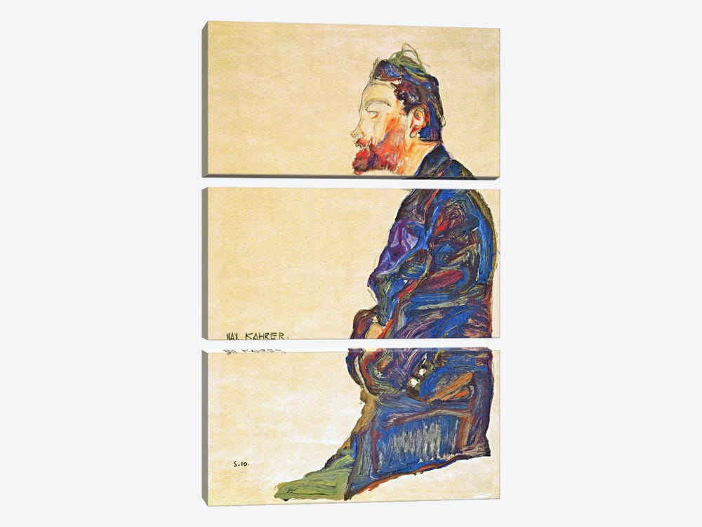 Max Kahrer in Profile by Egon Schiele 3-piece Canvas Wall Art