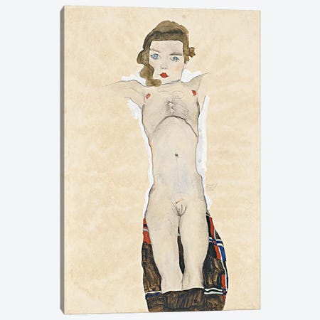Seated Girl Canvas Print #8268} by Egon Schiele Canvas Wall Art