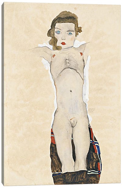 Seated Girl Canvas Art Print - Egon Schiele