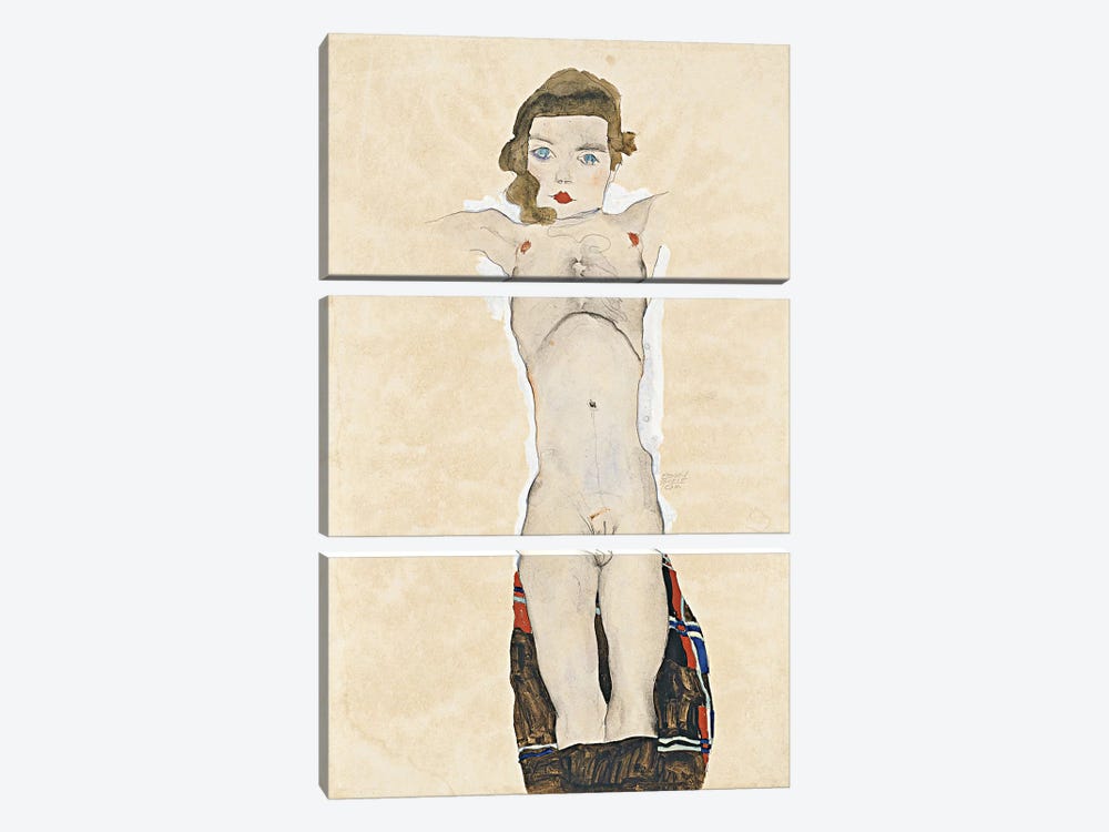 Seated Girl by Egon Schiele 3-piece Canvas Wall Art