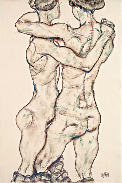 Naked Girls Embracing by Egon Schiele wall art