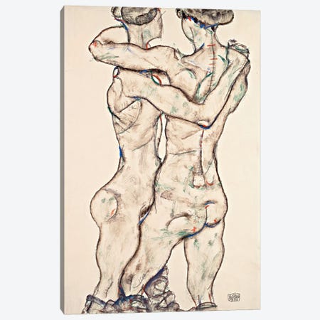 Naked Girls Embracing Canvas Print #8269} by Egon Schiele Canvas Wall Art