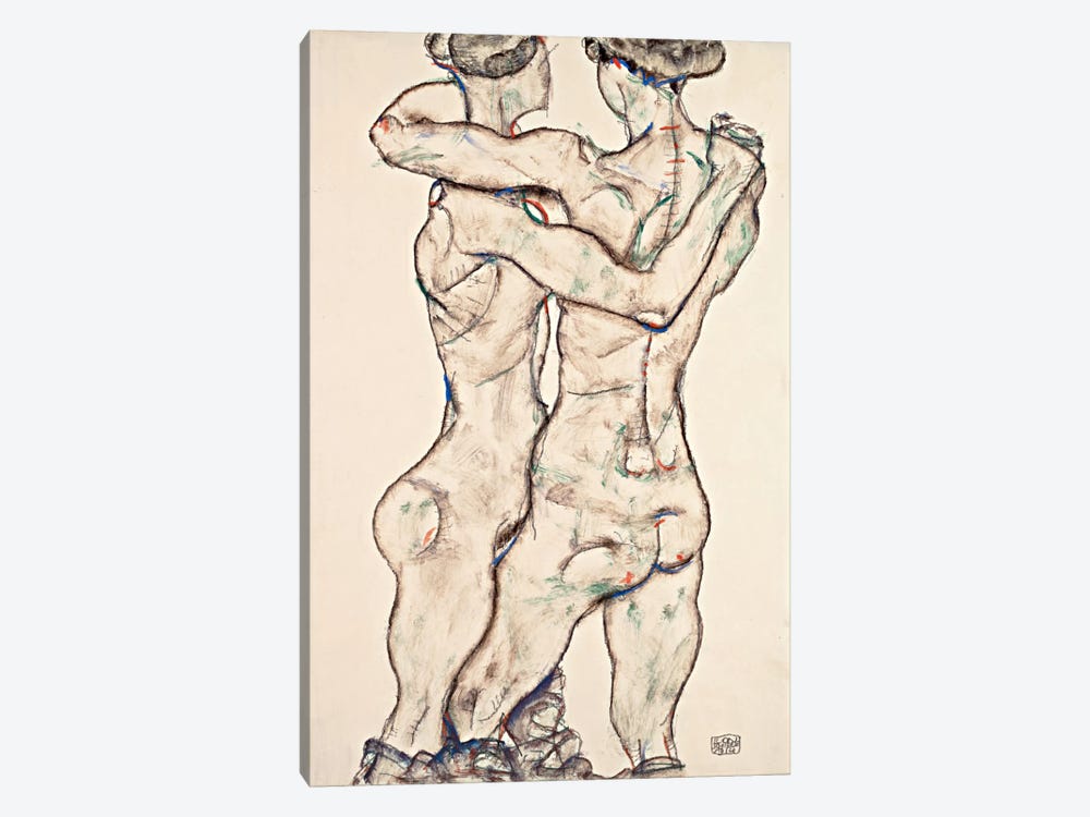 Naked Girls Embracing by Egon Schiele 1-piece Canvas Art Print
