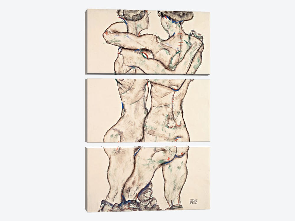 Naked Girls Embracing by Egon Schiele 3-piece Canvas Print