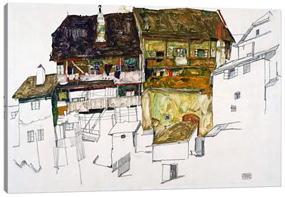 Old Houses in Krumau Canvas Art Print - Egon Schiele