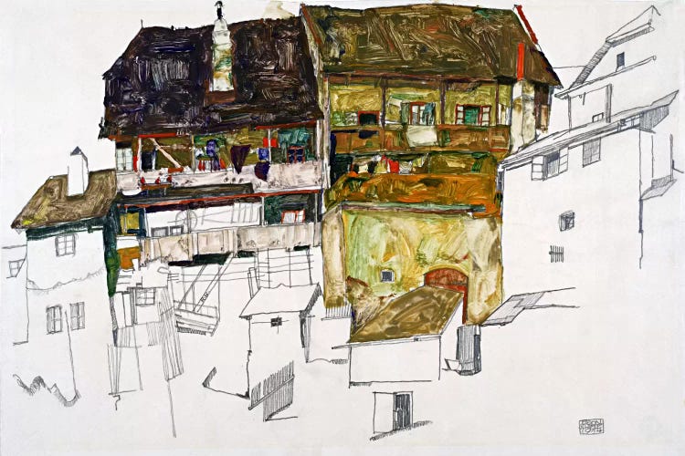 Old Houses in Krumau by Egon Schiele wall art