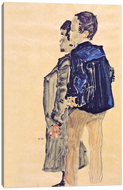 Back View of Two Boys Canvas Art Print - Egon Schiele