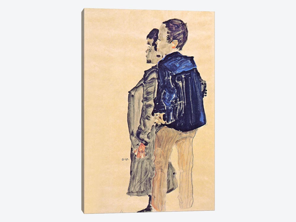 Back View of Two Boys by Egon Schiele 1-piece Canvas Wall Art