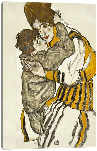 Schiele's Wife with Her Little Nephew Canvas Art Print - Expressionism Art