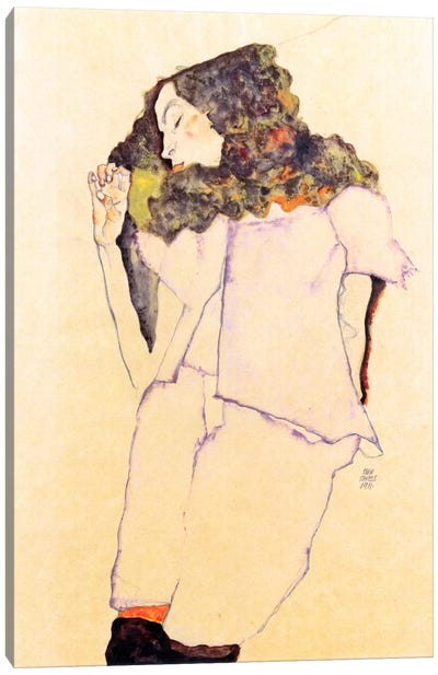 Sleeping Girl Canvas Art Print - Egon Schiele