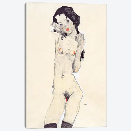 Standing Nude Young Girl Canvas Print #8285} by Egon Schiele Canvas Print