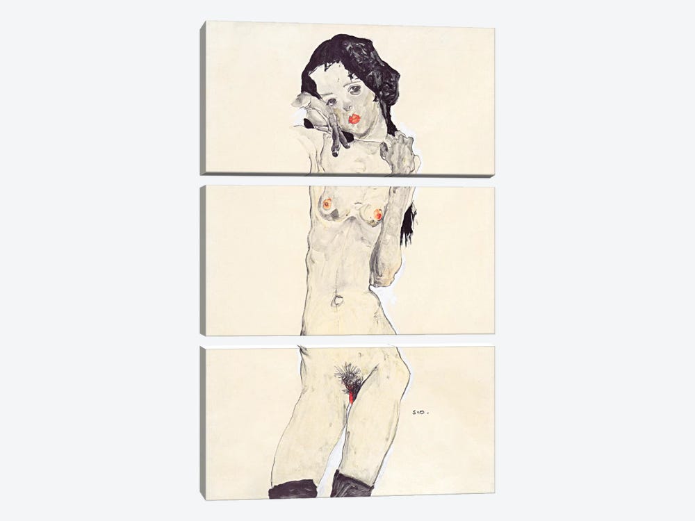 Standing Nude Young Girl by Egon Schiele 3-piece Art Print